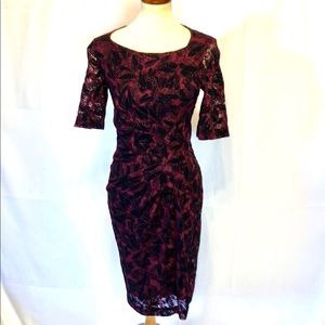 MAEVE BURGUNDY BLACK LACE DRESS ANTHROPOLOGIE 6